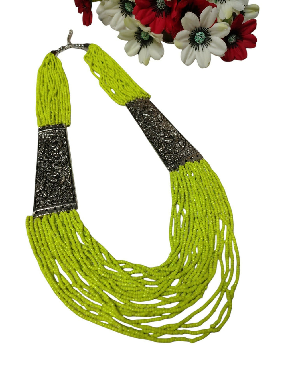 Inhanns Saree Shobha Statement Necklace - Neon Green Necklace