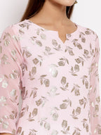 Myshka Women's Multi Georgette Printed 3/4 Sleeve Round Neck Casual Kurta