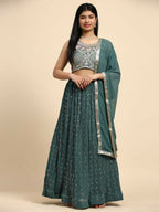 Green Georgette Embroidered Lehenga choli with Dupatta - Dhara