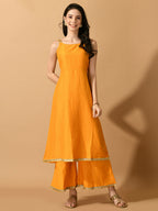 Myshka Women's Yellow Solid Party Kurta Sets