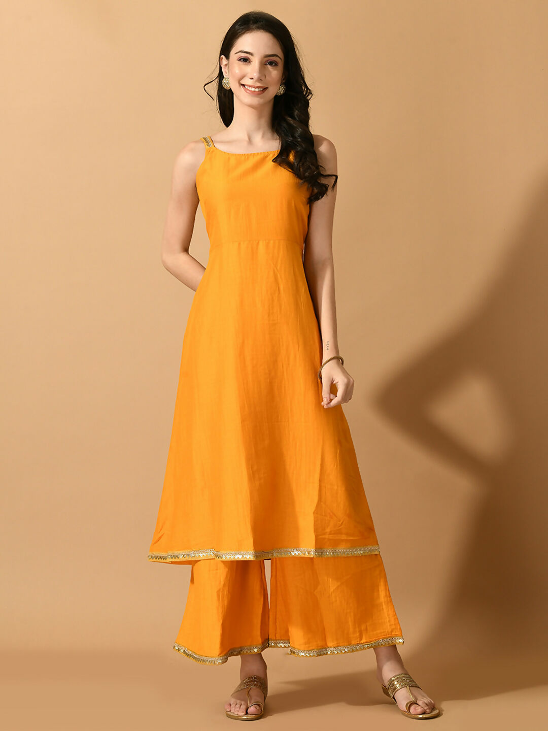 Myshka Women's Yellow Solid Party Kurta Sets