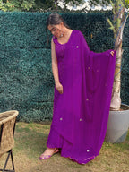 Partywear Designer Purple Georgette Palazzo Suit - Anbazaar - Distacart