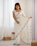 Vamsee Taniya White Silky Crush Saree