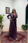 Teeya Creation Wine Color Chinon Silk Wedding Wear Ready To Wear Saree With Koti - Distacart