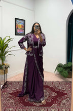 Teeya Creation Wine Color Chinon Silk Wedding Wear Ready To Wear Saree With Koti - Distacart