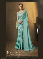 Light Blue Crepe Georgette Silk Embroidered with Swaroski Work Saree With Unstitched Blouse Piece - Norita Royal Erisha