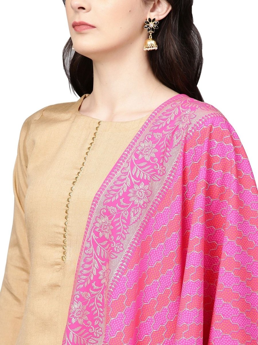Ahalyaa Women's Faux Silk Kurta Pant Set with Traditional Bandhini Print Dupatta
