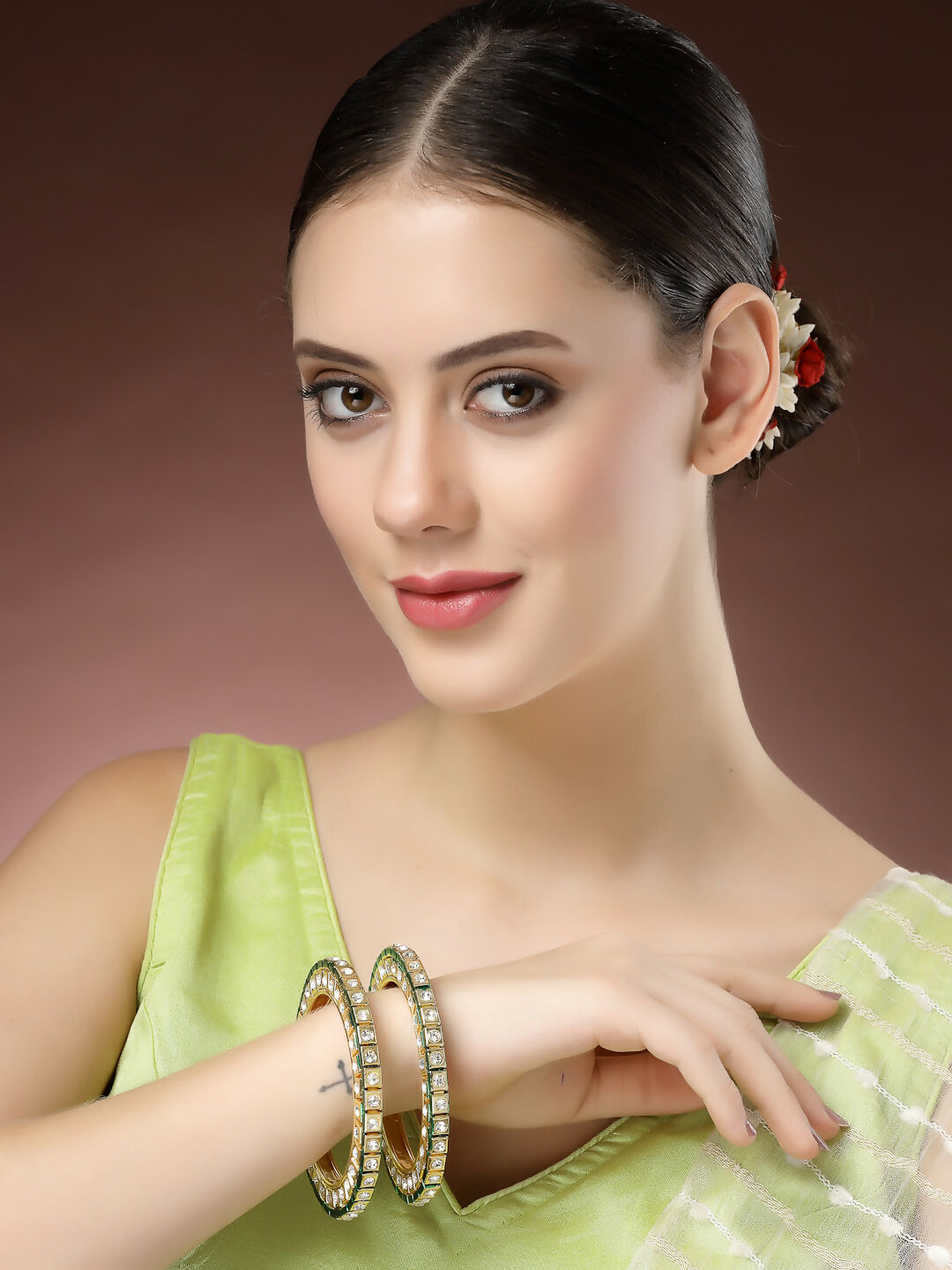 NVR Women's Set Of 2 Gold-Polished Kundan-Studded Bangles - Distacart