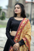 Vastranavya Navaratri Collection Gotta Patti Work & Blouse With Real Mirror Work Lehenga Choli - Black