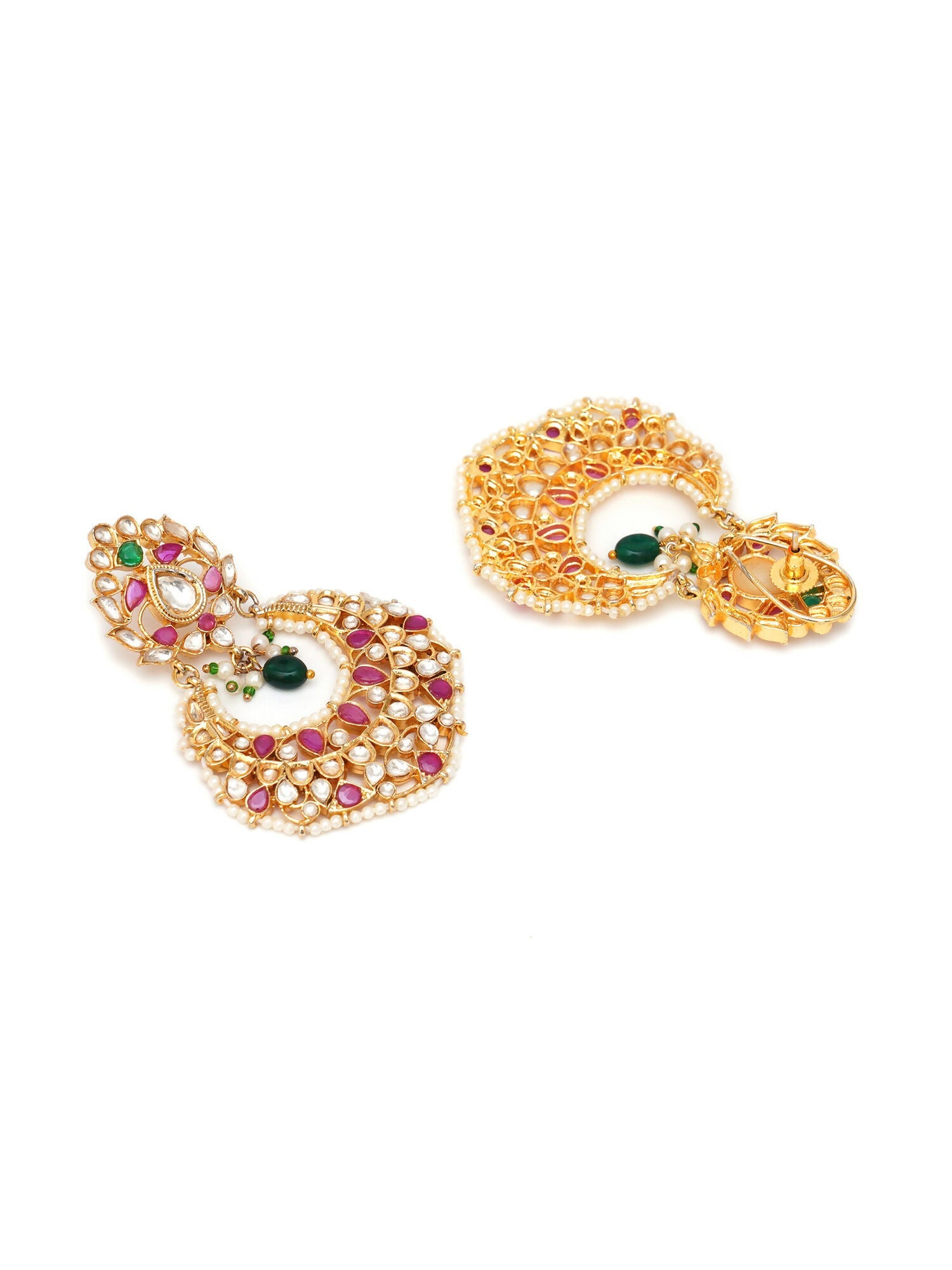 Kundan Chand Earrings (Gold) - Ruby Raang - Distacart