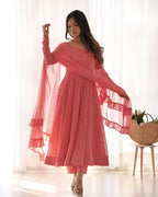 Joban Fashion Peach Kurta Set Georgette Sequence Embroidery Work - Distacart