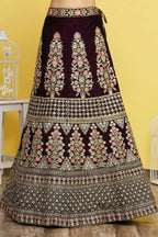 Wine Velvet Semi-Stitched Wedding Bridal Lehenga - Nimaya