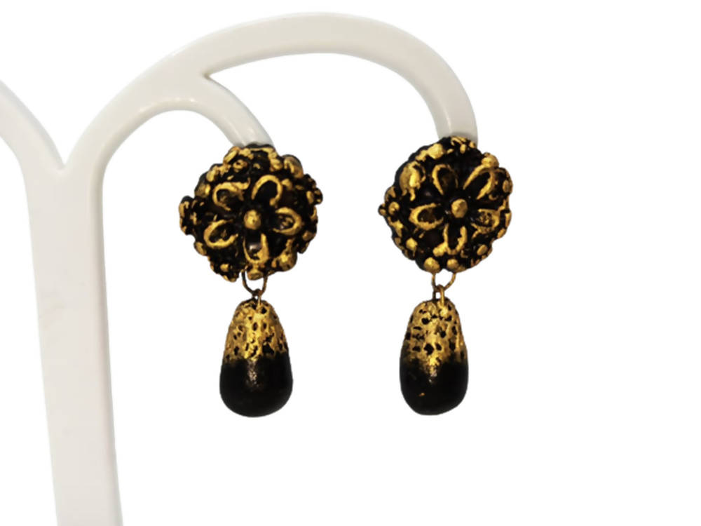 Terracotta Flower Stud With Waterdrop Earrings