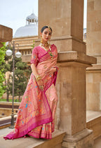 Bittersweet Peach Superior V.P.Silk Woven Printed Patola Silk Saree - Rewaa Milano