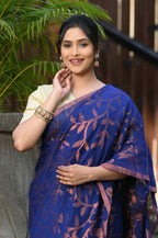 Beatitude Blue Cotton Floral Jamdani Saree
