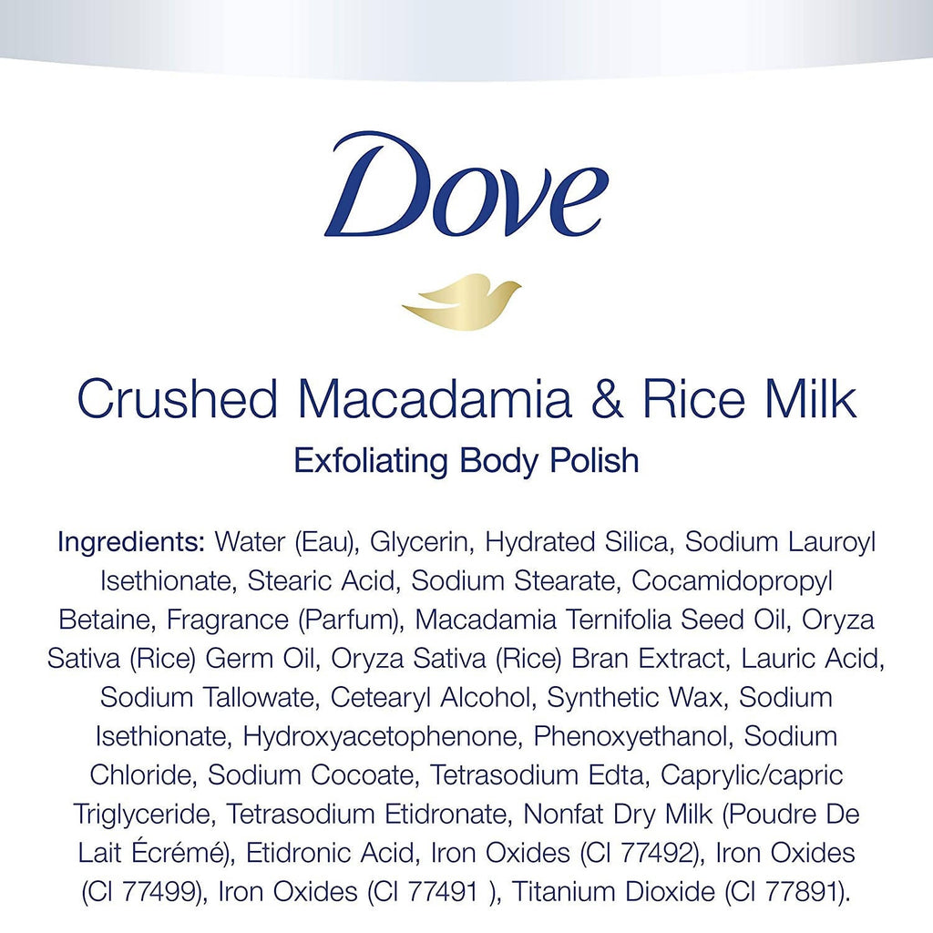 Dove Crushed Macadamia & Rice Milk Moderate Exfoliating Body Scrubating Body Polish Scrub