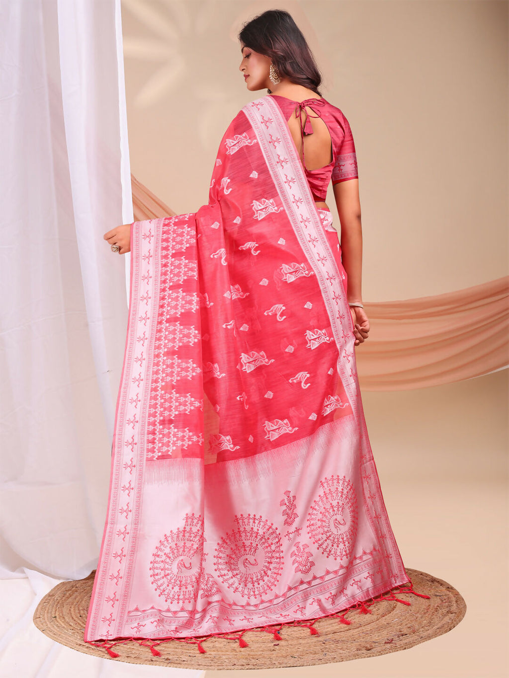 Shree Shyam Fashion Varnika Pink Linen Cotton Saree