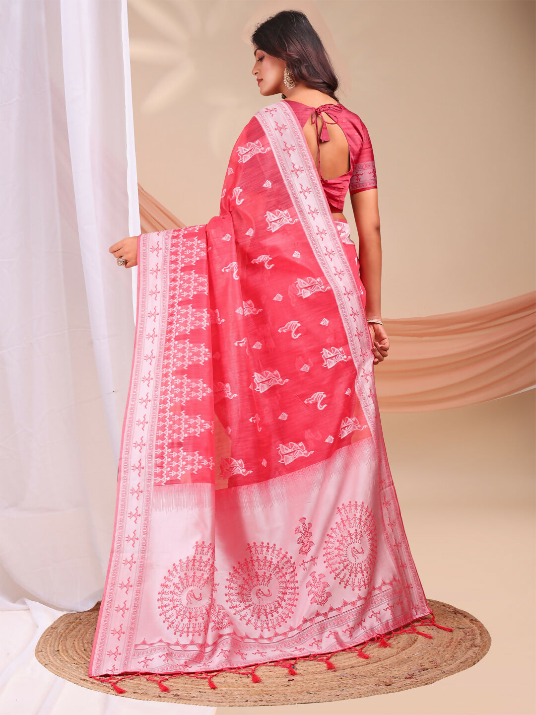 Shree Shyam Fashion Varnika Pink Linen Cotton Saree