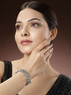 NVR Women's Silver-Toned German Silver Oxidised Kada Bangle - Distacart