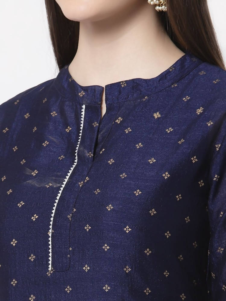 Myshka Blue Color Silk Blend Printed Kurta With Dupatta Set