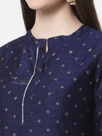 Myshka Blue Color Silk Blend Printed Kurta With Dupatta Set