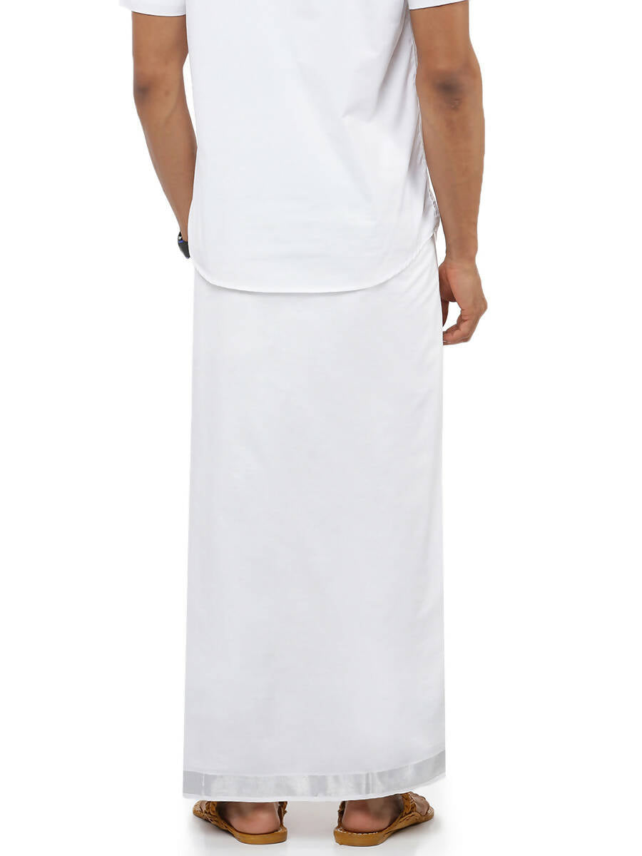Ramraj Cotton Mens Pure Cotton 1 1 / 2 " Silver Jari Dhoti - White