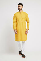 Ethnic India Yellow Men's Kurta Ethnic Motifs Cotton