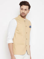 Even Apparels Beige Polyester Men's Nehru Jacket-Contrast Lining-Inbuilt Pocket Square - Distacart