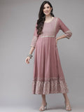 Yufta Pink Embroidered Ethnic Midi Dress