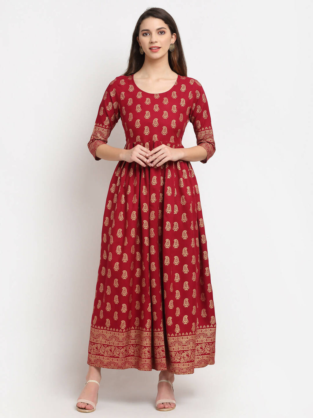 Rudra Bazaar Gold Printed A-Line Kurti - Distacart