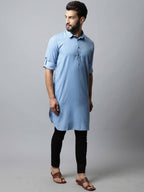 Even Apparels sky Blue Color Pure Cotton Solid Men's Kurta With Shirt Collar (MMS503) - Distacart