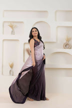 Wine Satin Pedding Designer, Printed Party Wear Ready To Wear Saree - Femina