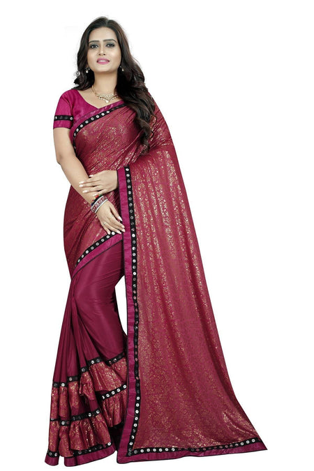 Vamika Wine Red Lycra Designer Saree