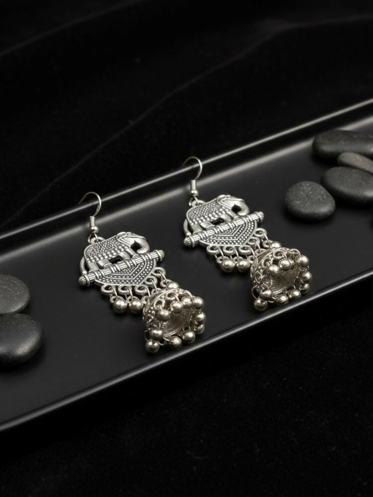 NVR Women Elephant Design German Silver Oxidised Jhumka Earrings - Distacart