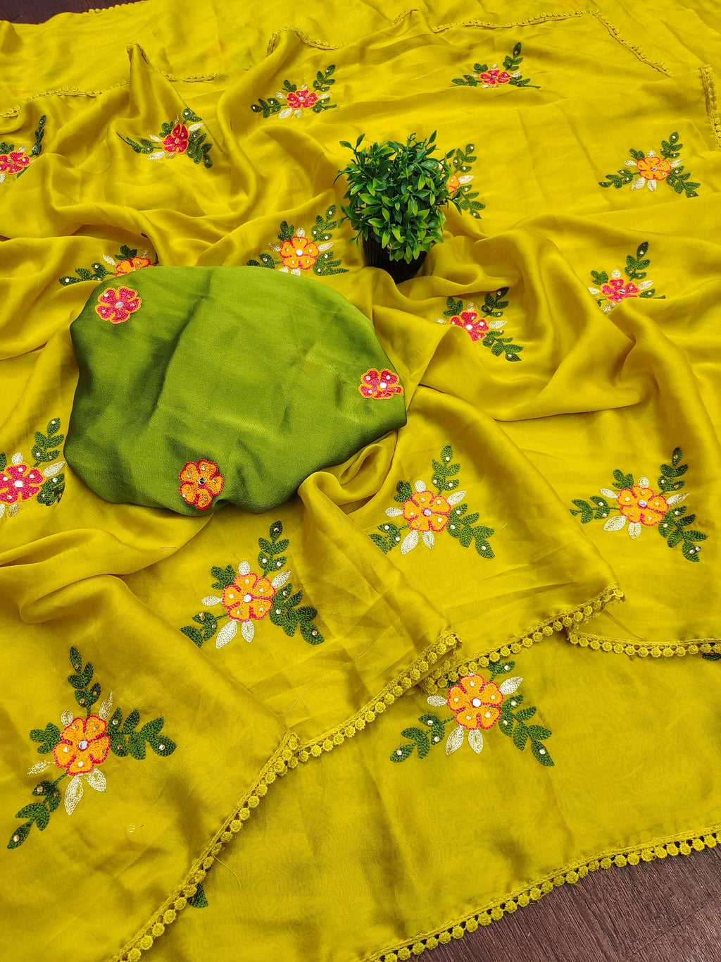 Teeya Creation Yellow Rangoli Silk Embroidery Work Party Wear Designer Saree - Distacart