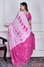 Morchari Pink Crepe Hand Embroidery Saree And Stitched Blouse - Distacart