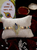 NVR Men Gold-Toned Peacock Design Stone-Studdded Rakhi With Roli Chawal - Distacart