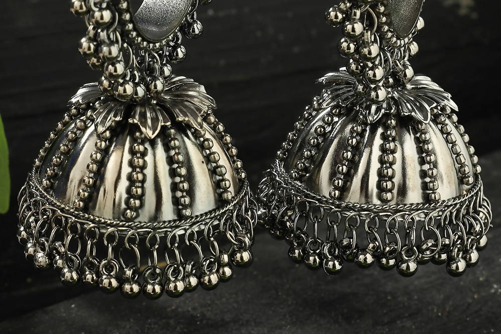 Mominos Fashion Johar Kamal Oxidised Silver-Plated With Ghungroo Jhumkas - Distacart
