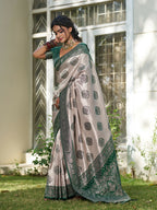 Shree Shyam Fashion Cream With Dark Green Silk Blend Saree - Distacart