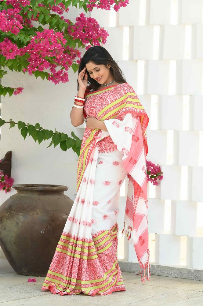 Beatitude White Cotton Handloom Jamdani Saree