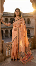 Vastranavya Peach Muga Cotton Meenakari & Azarakh Pallu Saree with Contrast Blouse - Distacart