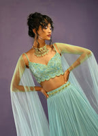 Jyoti Fashion Glamorous Turquoise Crush Work, Sequins, Zari with Dori Embroidered Faux Georgette Lehenga Choli with Dupatta