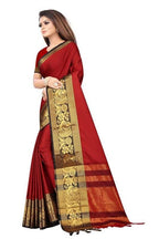 Vamika Banarasi Cotton Silk Weaving Red Saree (DOCTOR MOR RED)