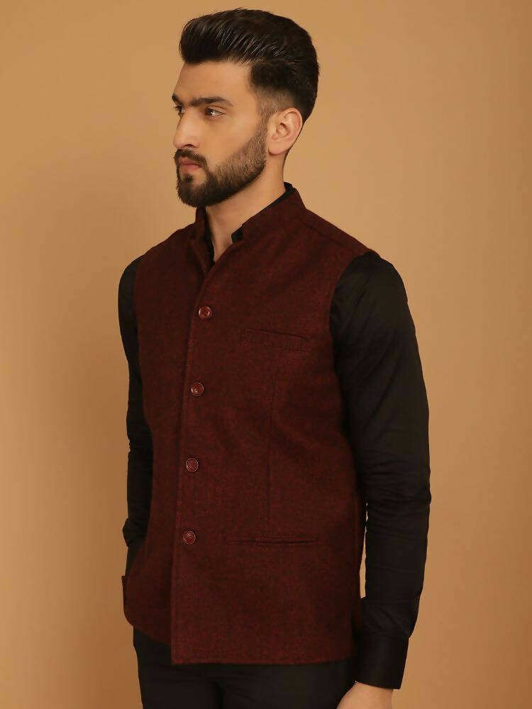 Even Apparels Pure Wool Nehru Jacket - Maroon