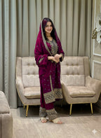 Teeya Creation Wine Color Faux Georgette Embroidery Work Party Wear Salwar Suit - Distacart
