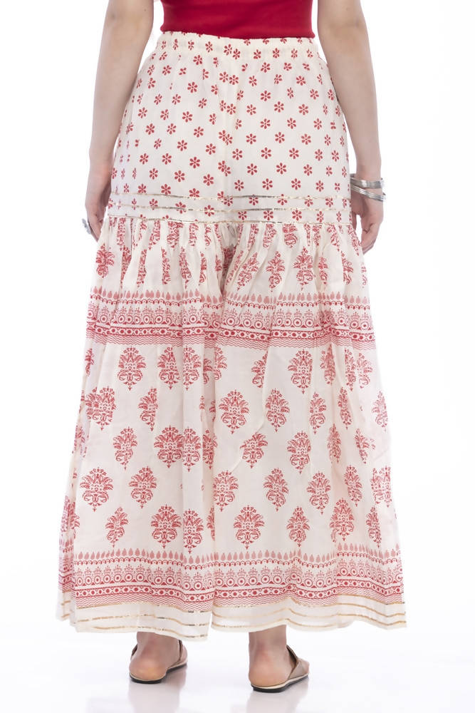 Mominos Fashion Cotton Block Print With Lace Work Off White Red Color Prints Palazzo - Distacart