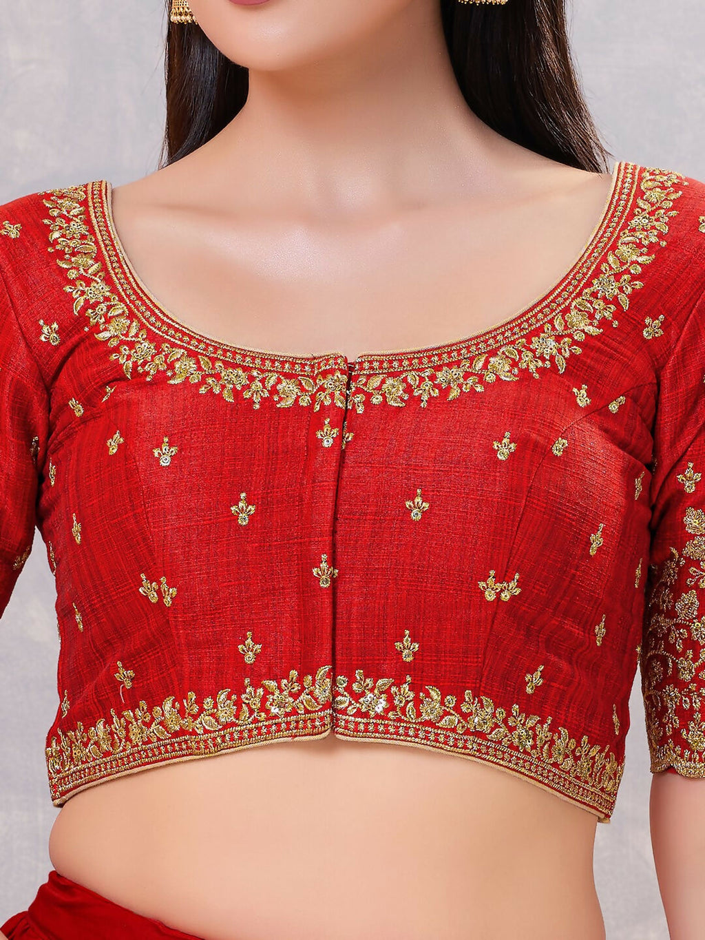 Joban Fashion Women Silk Dark-Red Stitched Blouse