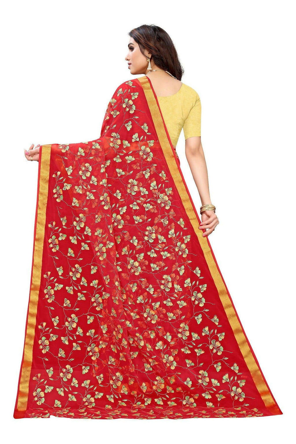Vamika Red Printed Chiffon Saree (UJALA RED) - Distacart