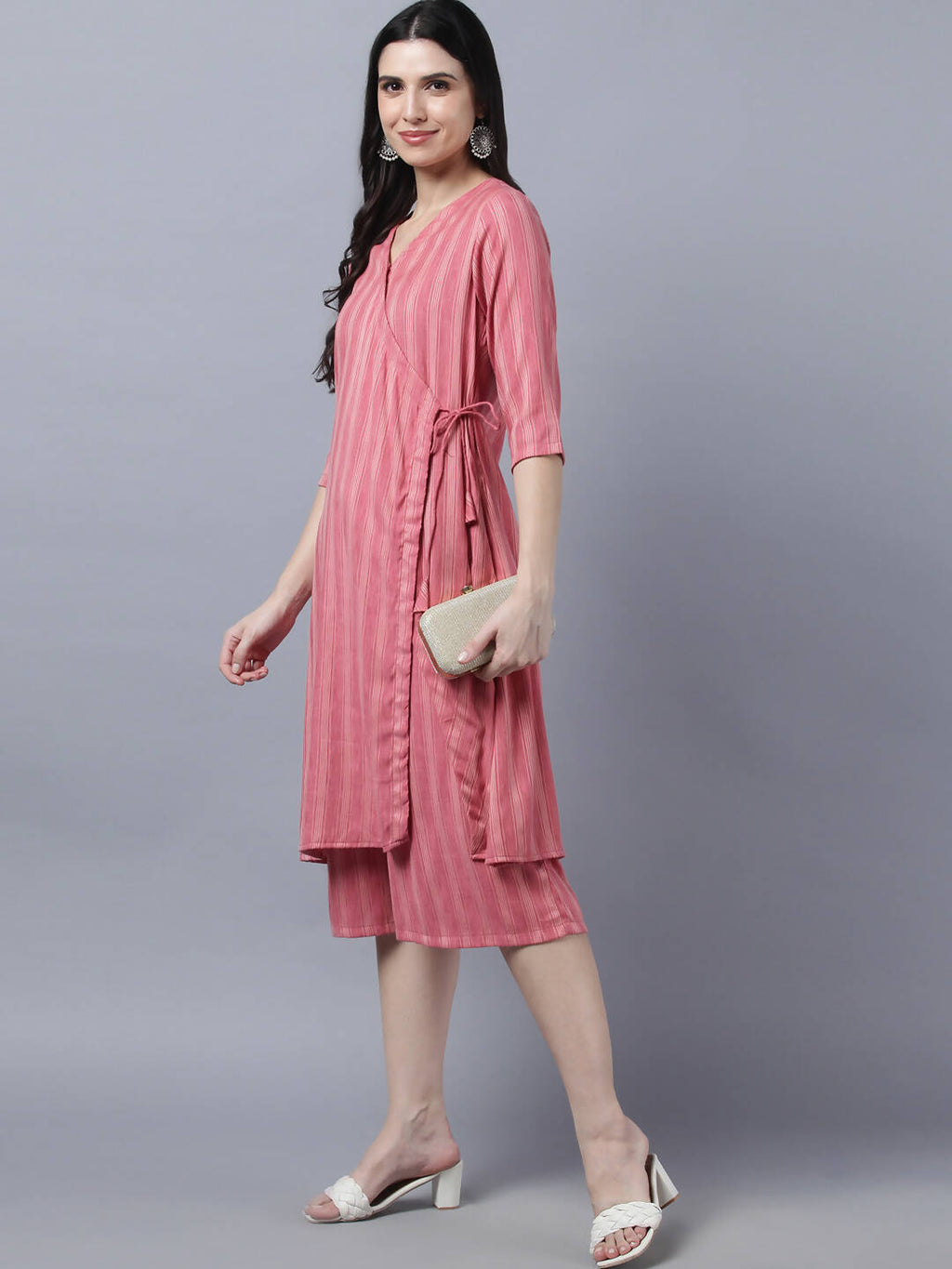 Myshka Stylish Pink Cotton 3/4 Sleeve Women's Kurta Palazzo Set - Distacart