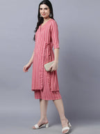 Myshka Stylish Pink Cotton 3/4 Sleeve Women's Kurta Palazzo Set - Distacart